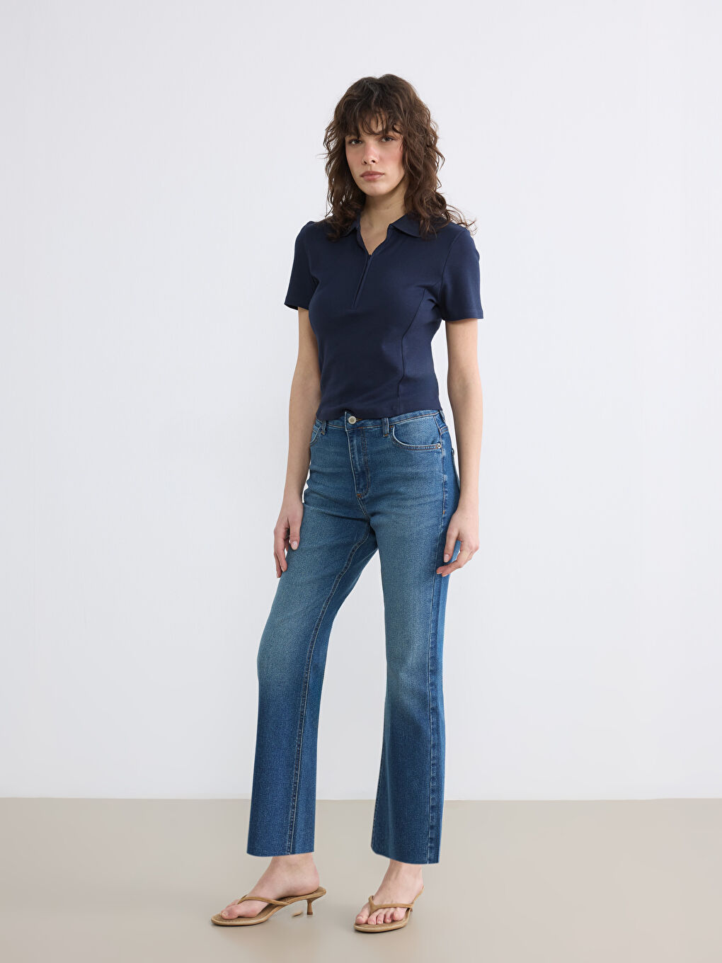 İndigo Crop Flare Kadın Jean Pantolon