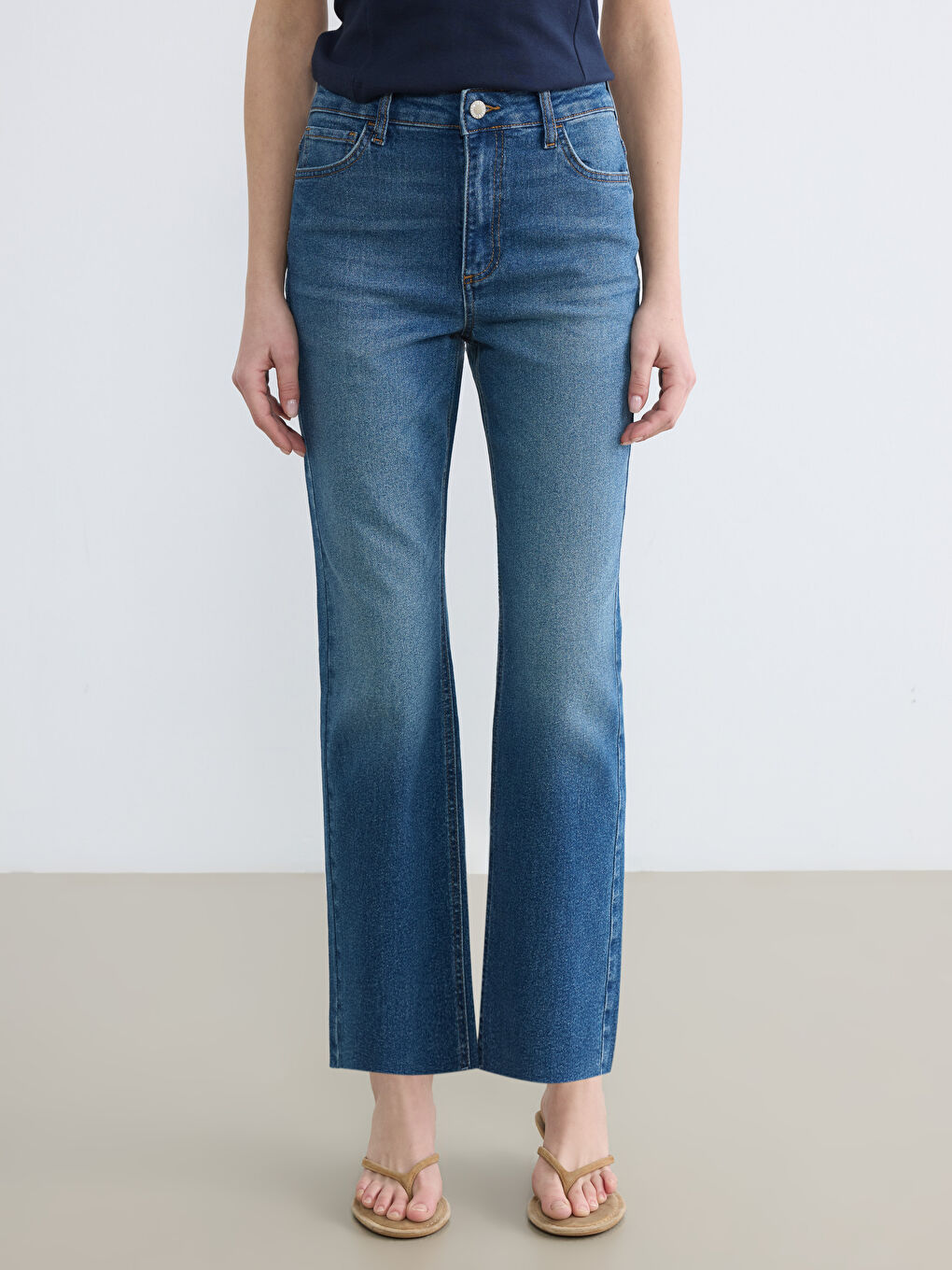 İndigo Crop Flare Kadın Jean Pantolon-1