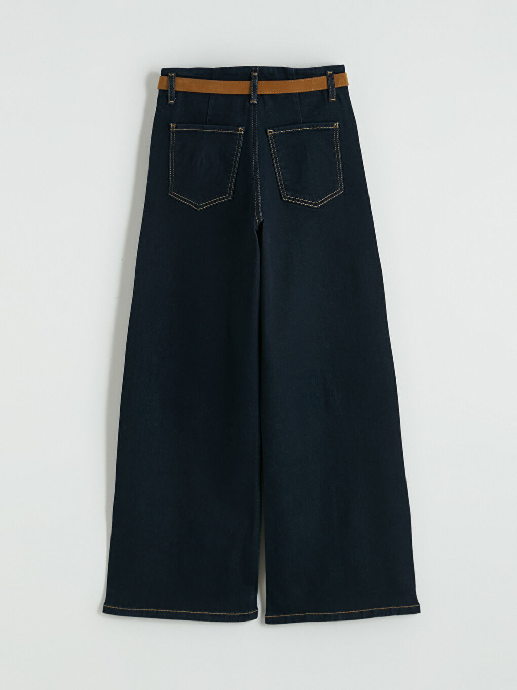 İndigo Beli Kemerli Wideleg Kadın Jean Pantolon	-8