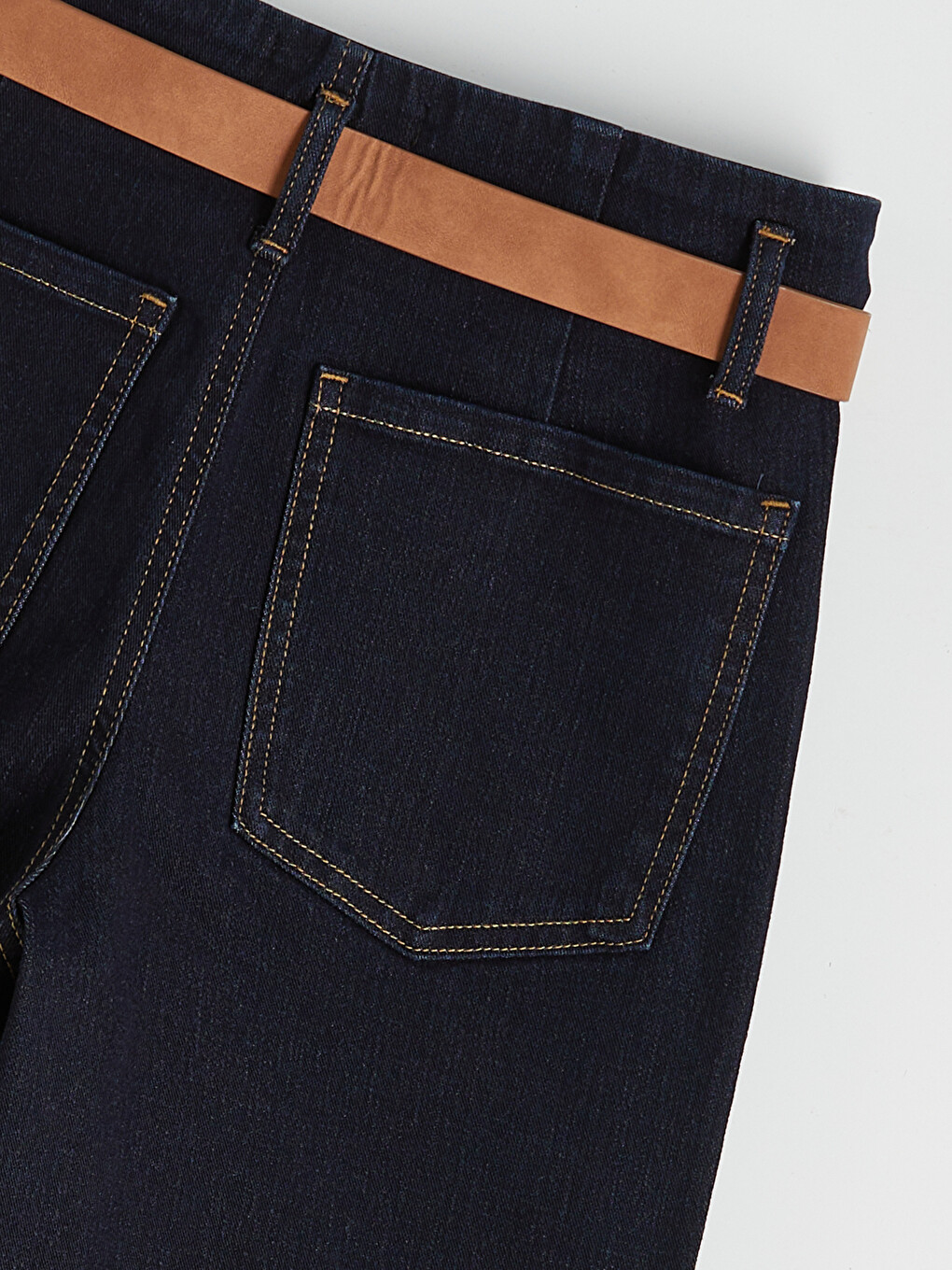 İndigo Beli Kemerli Culotte Fit Kadın Jean Pantolon	-3