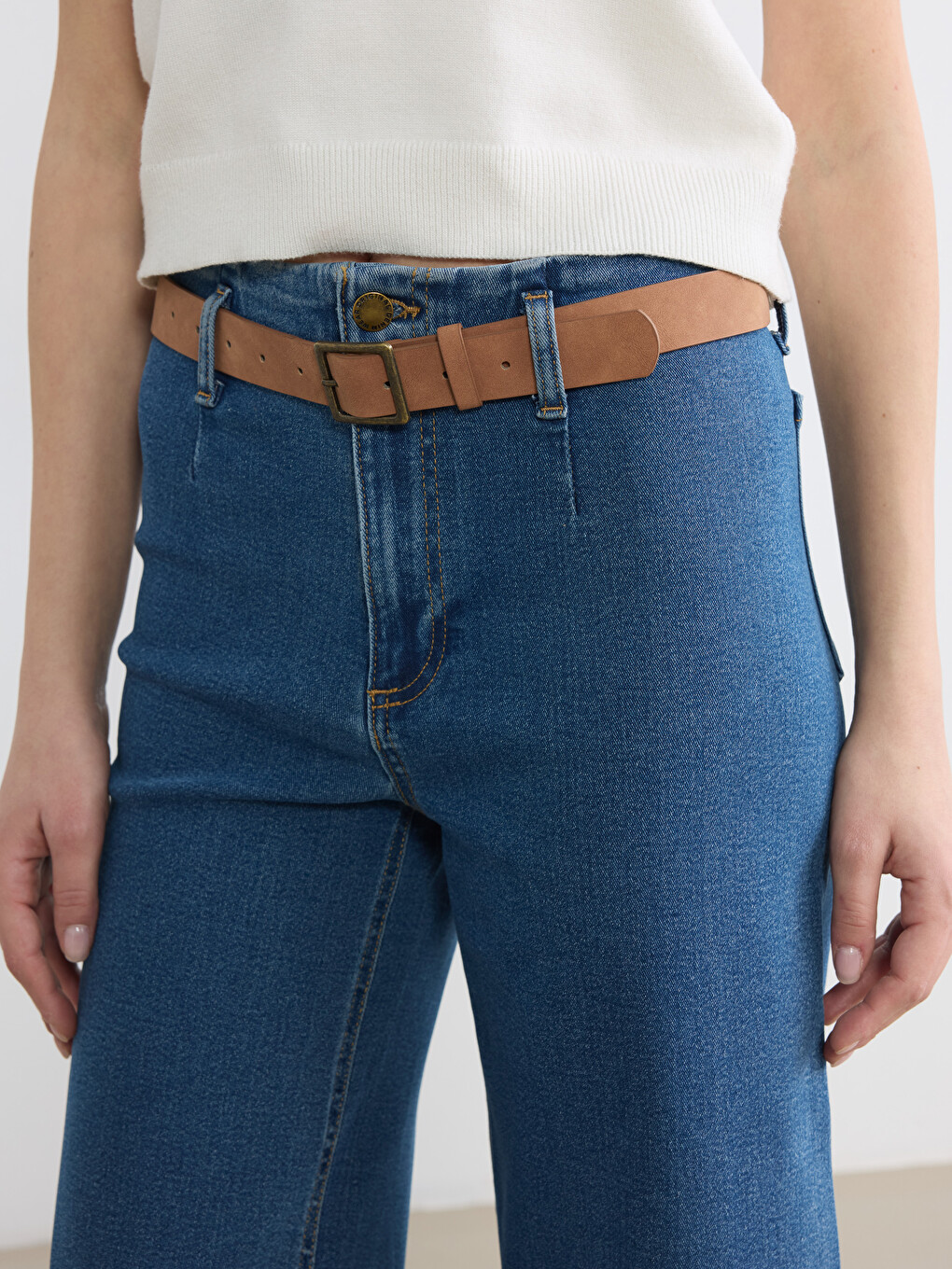 İndigo Beli Kemerli Culotte Fit Kadın Jean Pantolon-2