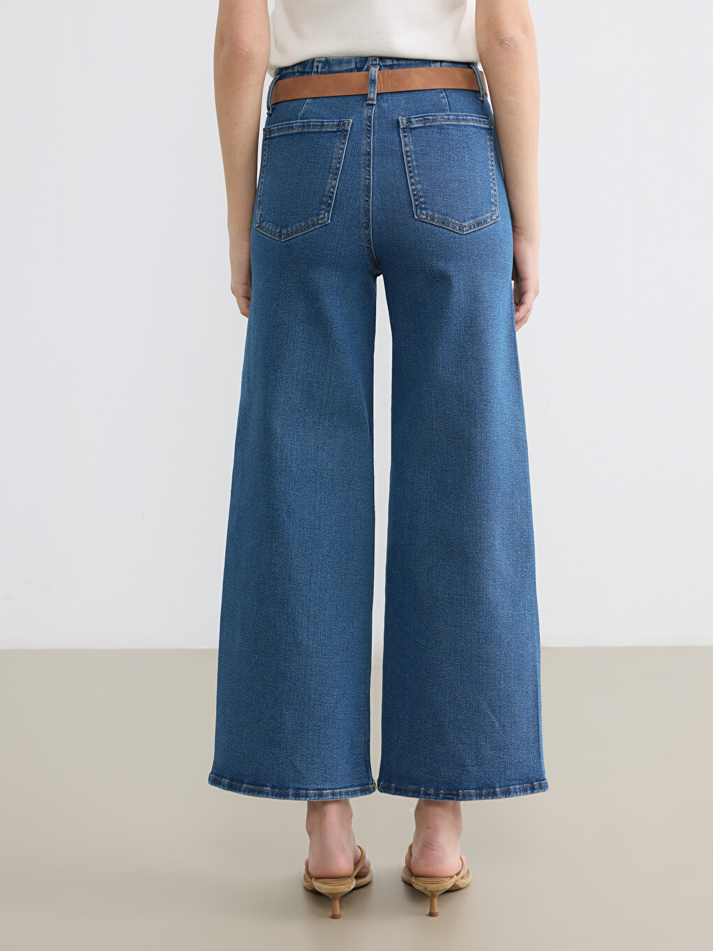 İndigo Beli Kemerli Culotte Fit Kadın Jean Pantolon-3