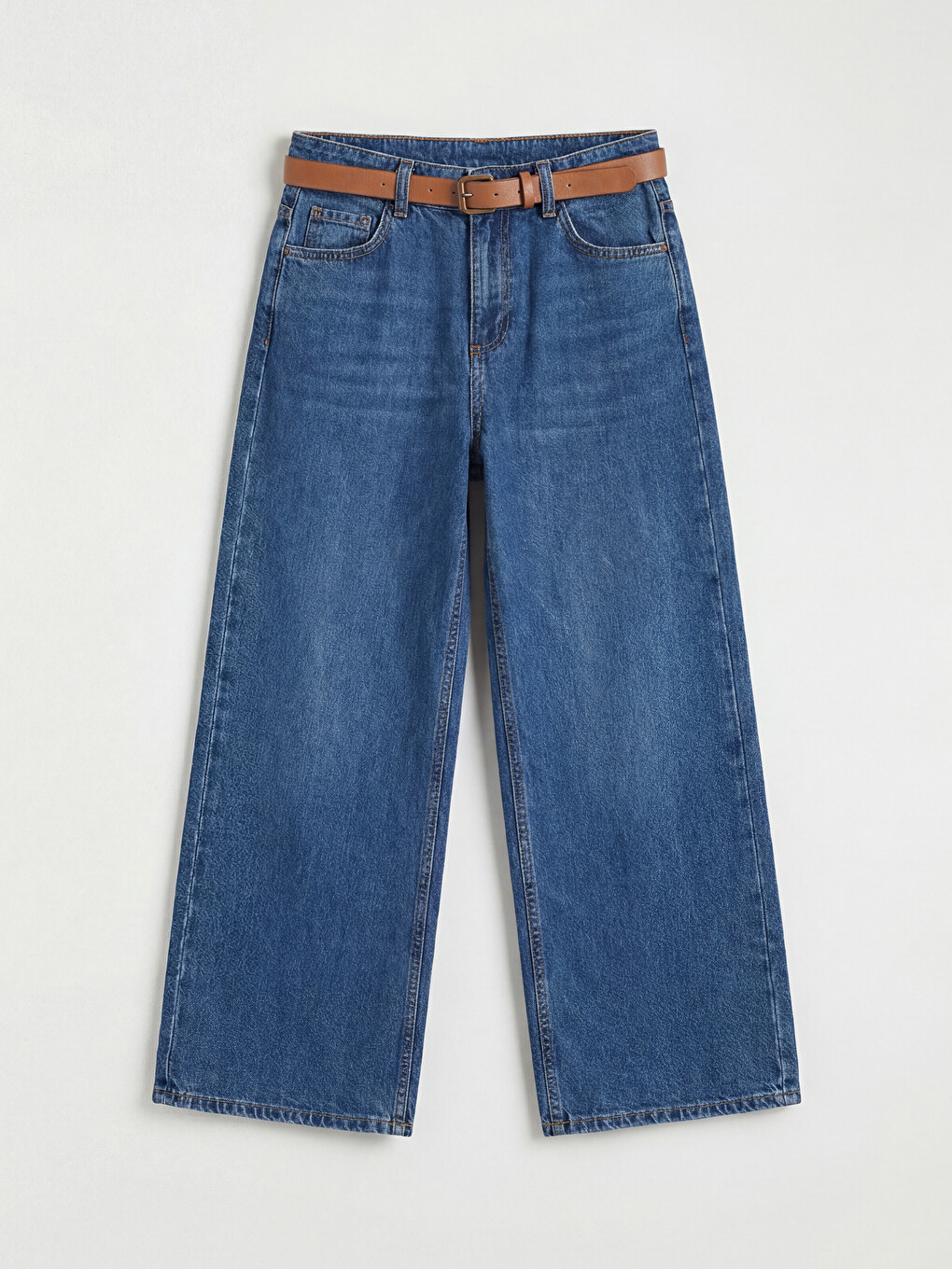 İndigo Beli Kemerli Culotte Fit Kadın Jean Pantolon-4
