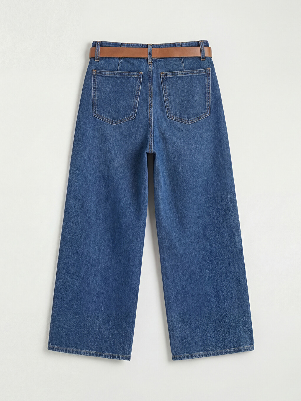 İndigo Beli Kemerli Culotte Fit Kadın Jean Pantolon-5