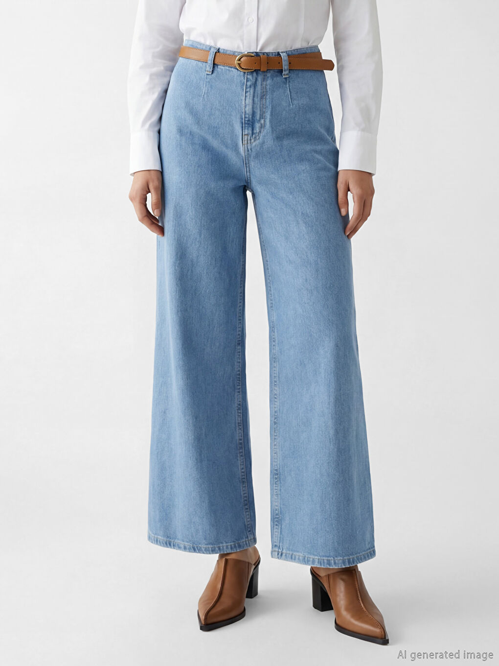Waist Belted Wideleg Women's Jeans-1