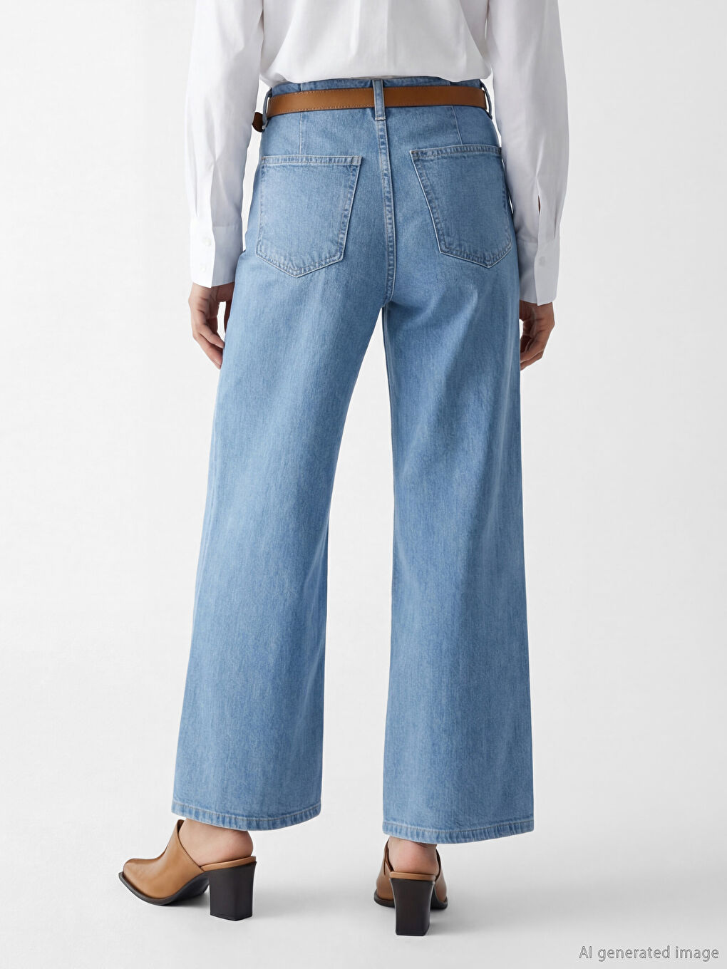 Waist Belted Wideleg Women's Jeans-3