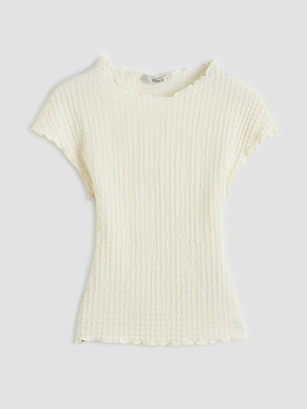 تي شيرت نسائي بياقة مستديرة وملمس محبب-3