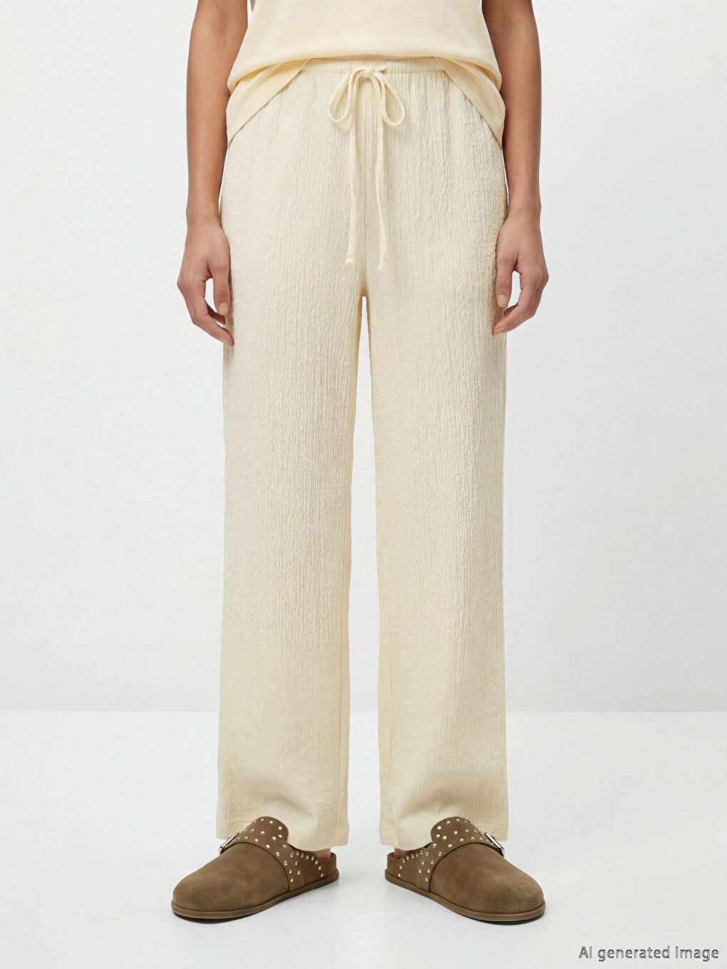 Elastic Waist Textured Women's Trousers-1