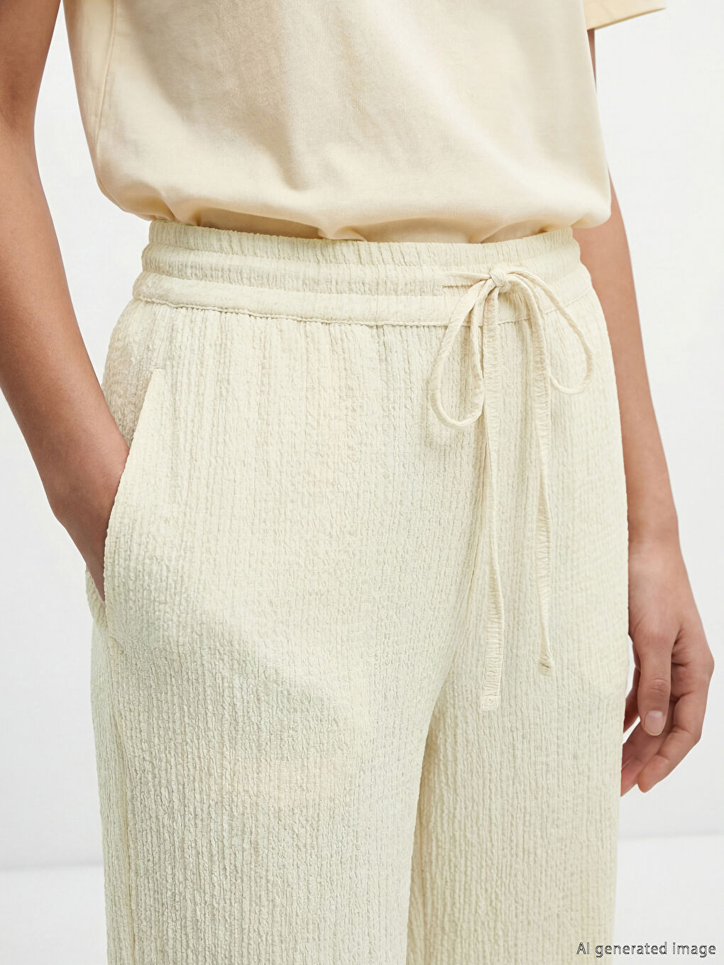 Elastic Waist Textured Women's Trousers-2