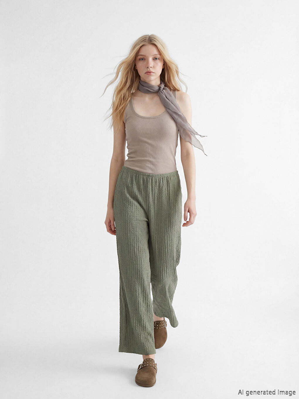 Elastic Waist Textured Women's Trousers