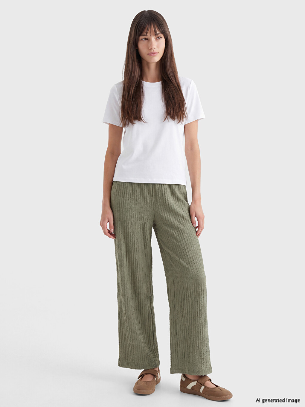 Elastic Waist Textured Women's Trousers