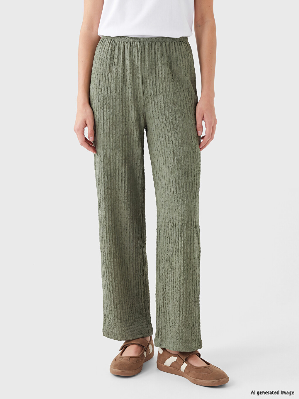 Elastic Waist Textured Women's Trousers-1