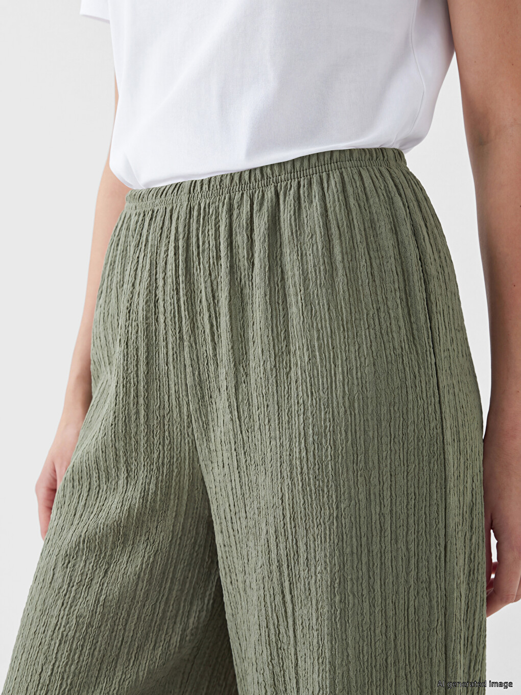 Elastic Waist Textured Women's Trousers-2