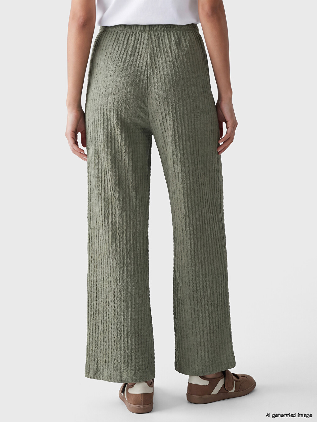 Elastic Waist Textured Women's Trousers-3