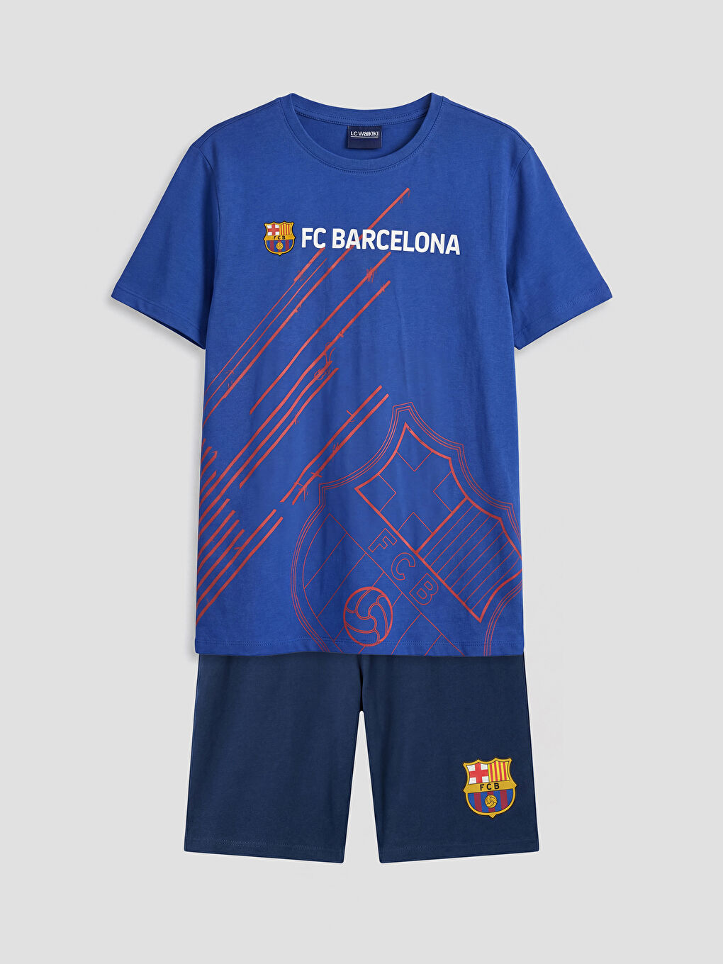 Mavi FC Barcelona Baskılı Erkek Çocuk Şortlu Pijama Takımı