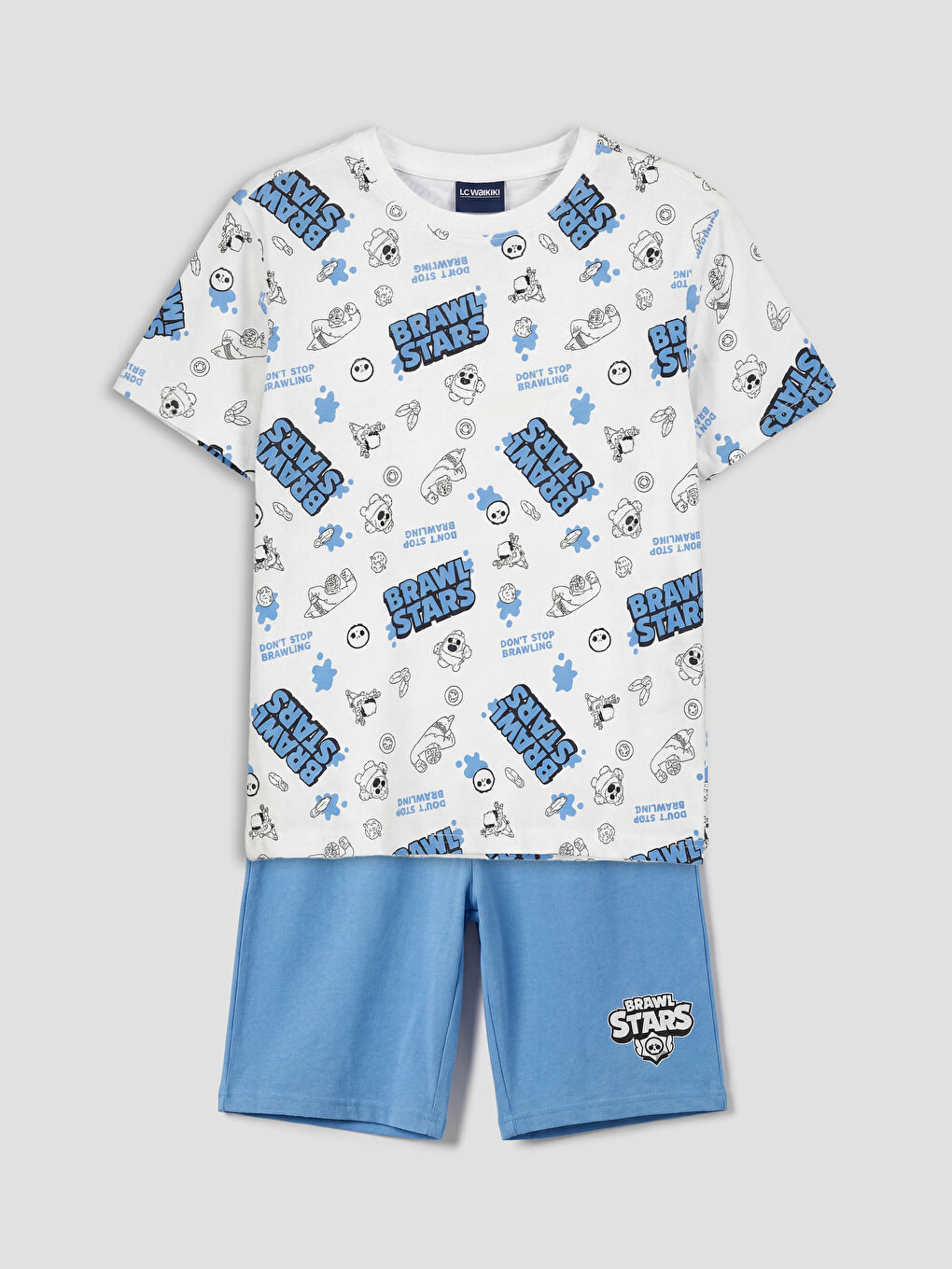 Beyaz Brawl Stars Baskılı Erkek Çocuk Şortlu Pijama Takımı