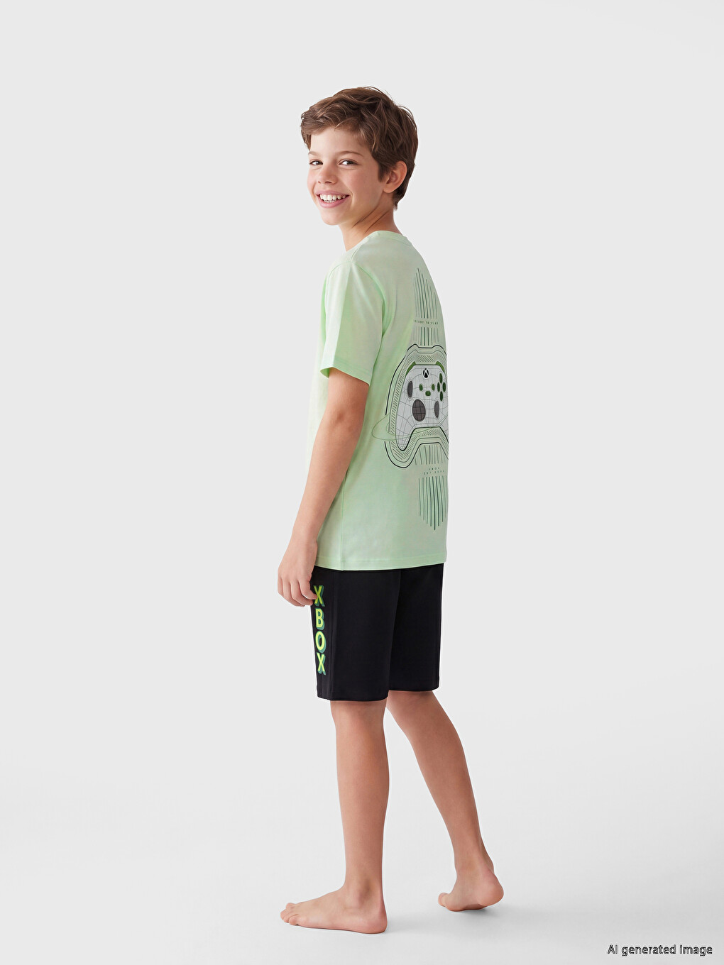 Yeşil Xbox Baskılı Erkek Çocuk Şortlu Pijama Takımı