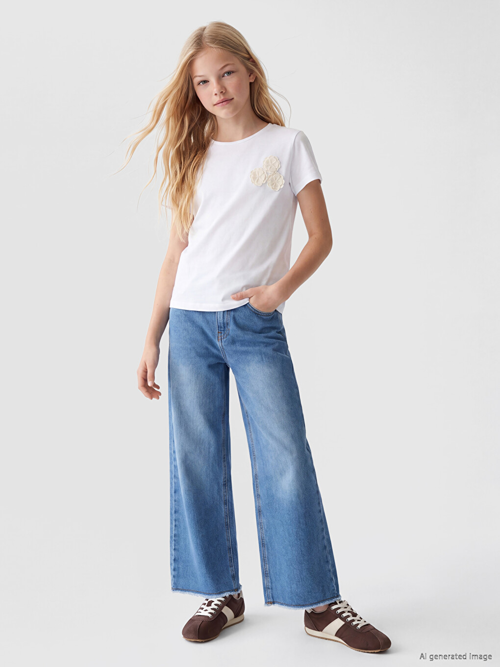 Crew Neck Floral Girls' T-shirt-1