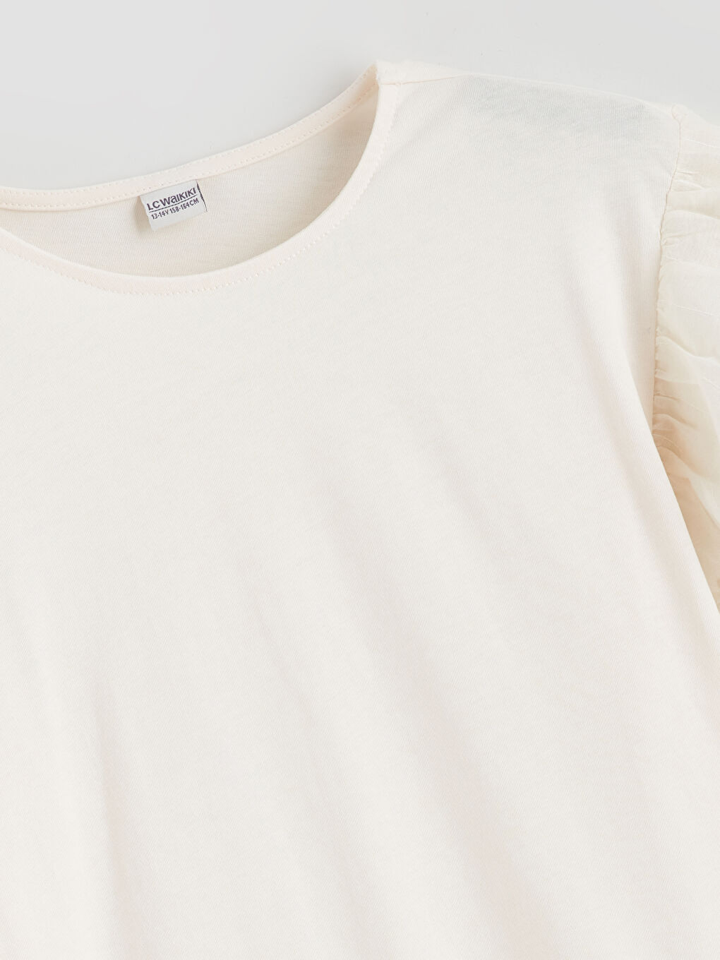 Crew Neck Eyelet Detailed Girls' T-Shirt-1