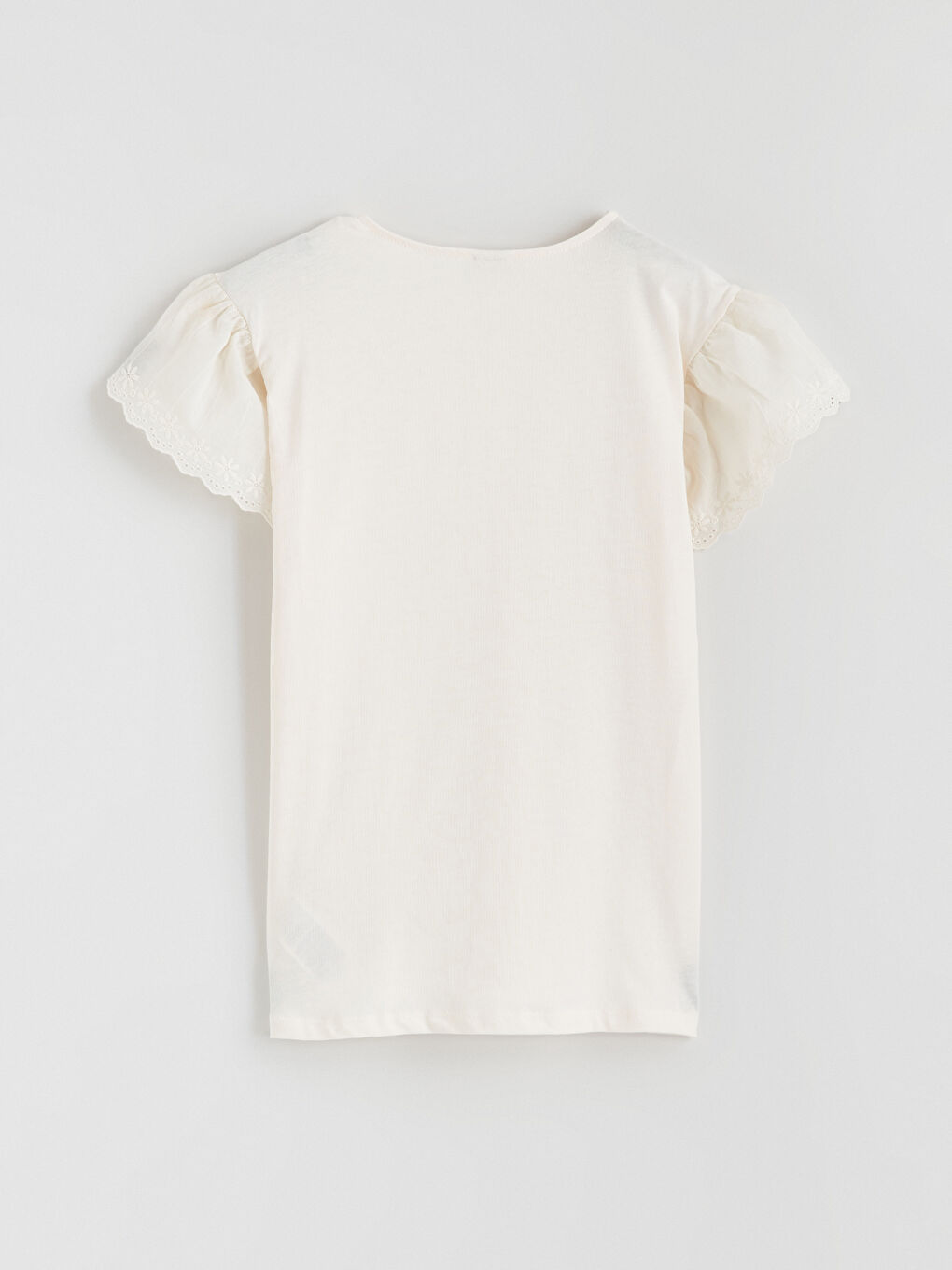 Crew Neck Eyelet Detailed Girls' T-Shirt-2