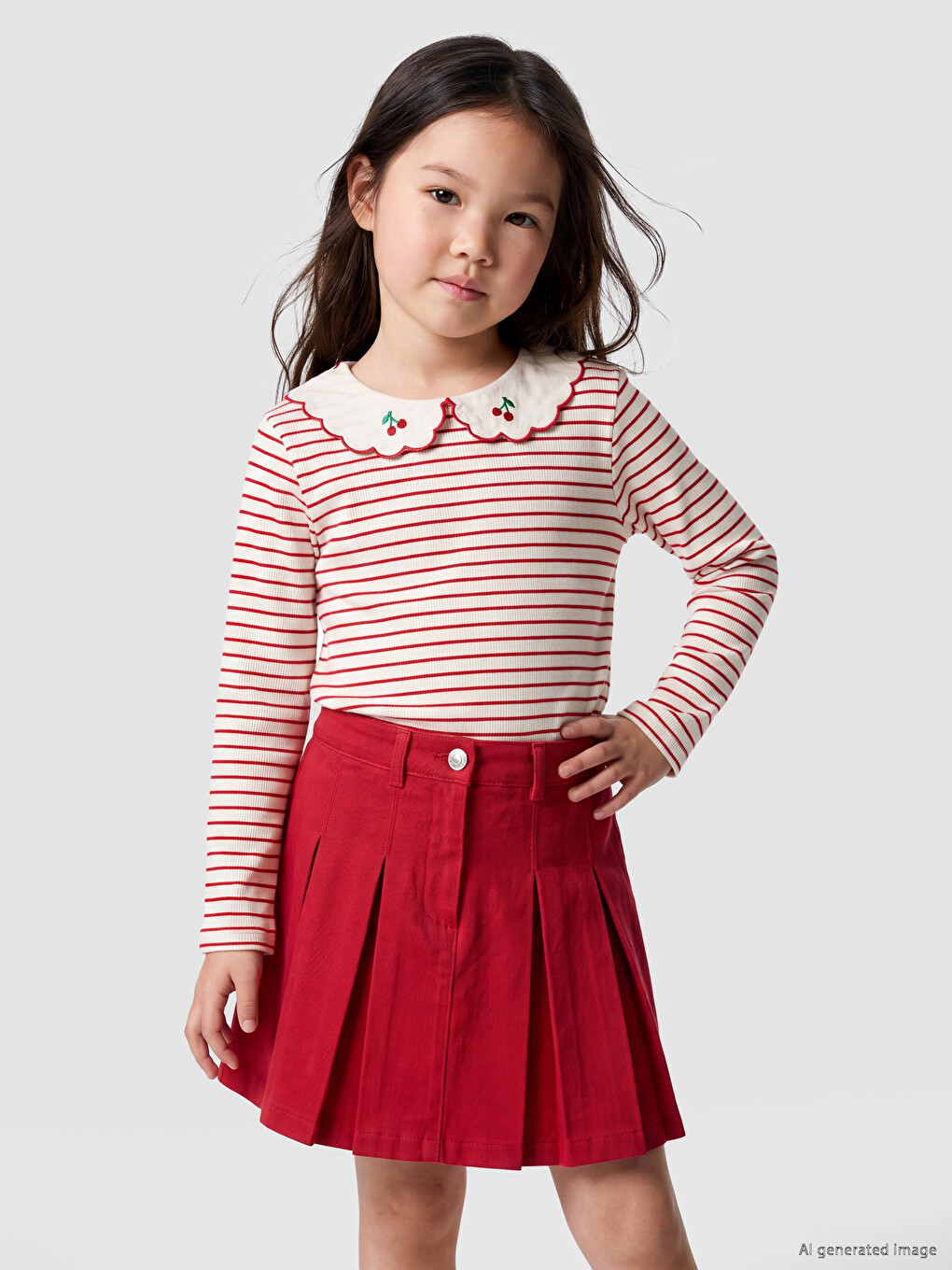 Peter Pan Collar Long Sleeve Girls' T-shirt-1