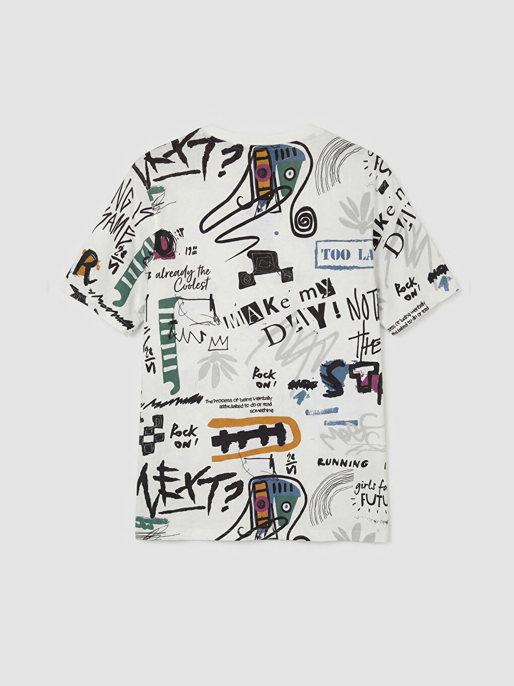 Ekru Bisiklet Yaka Baskılı Erkek Tişört-1