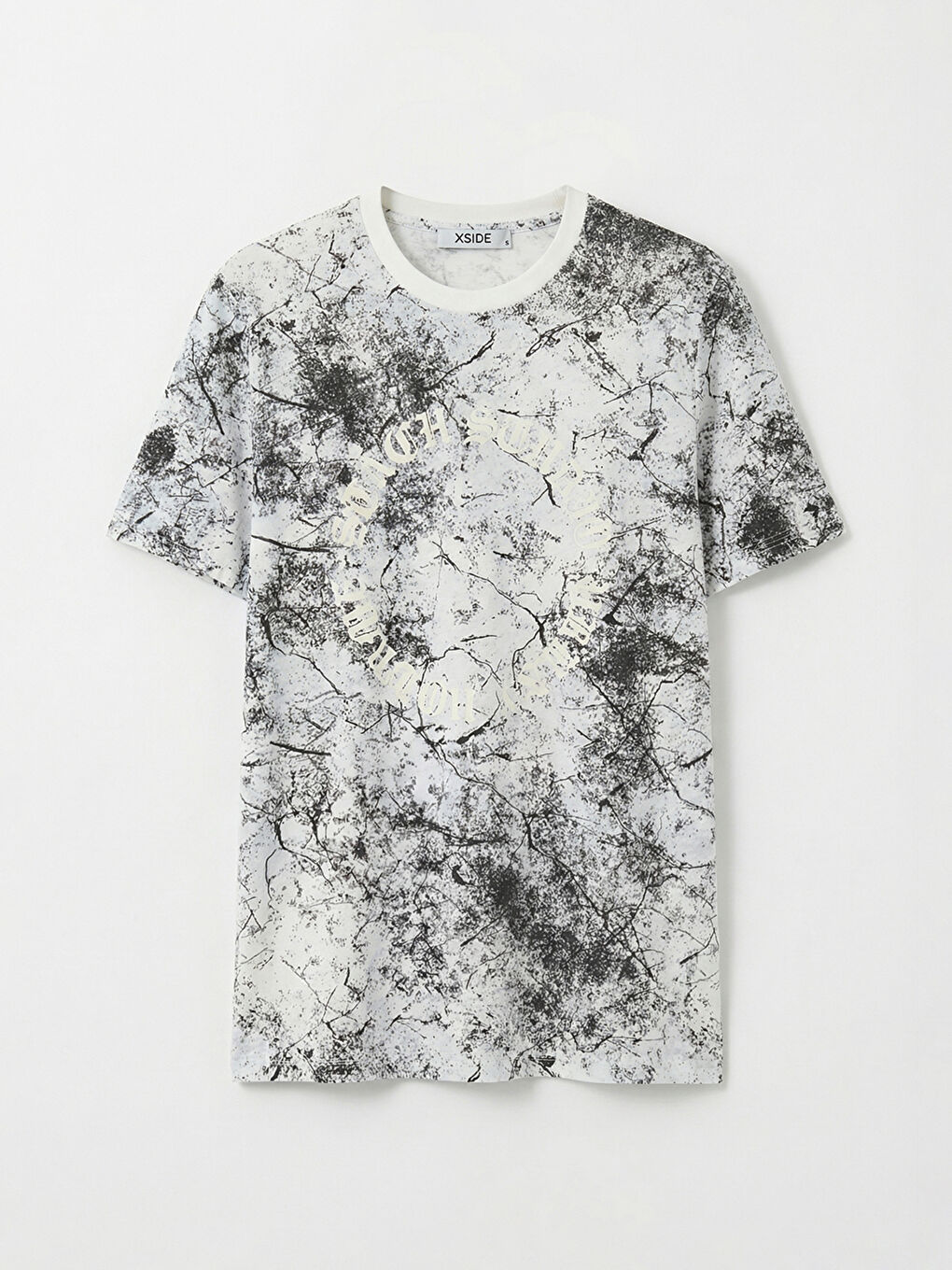 Ekru Bisiklet Yaka Desenli Erkek Tişört-4