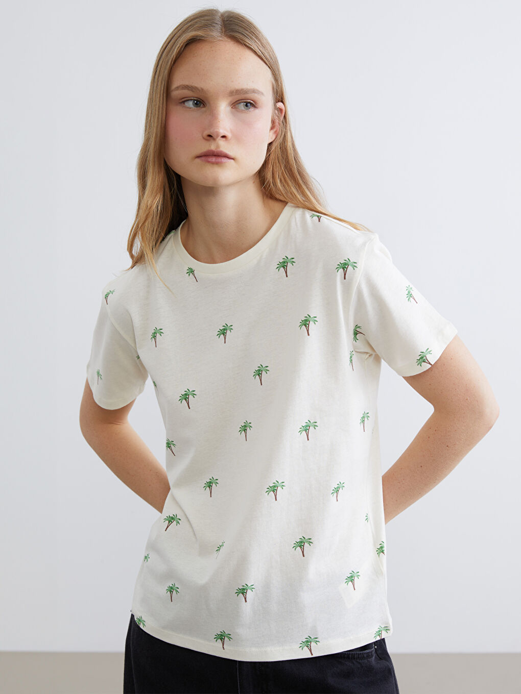 Palm Print Crew Neck Tee