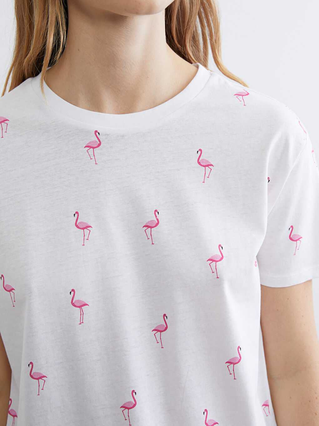 Crew Neck T-shirt with Flamingo Print-2