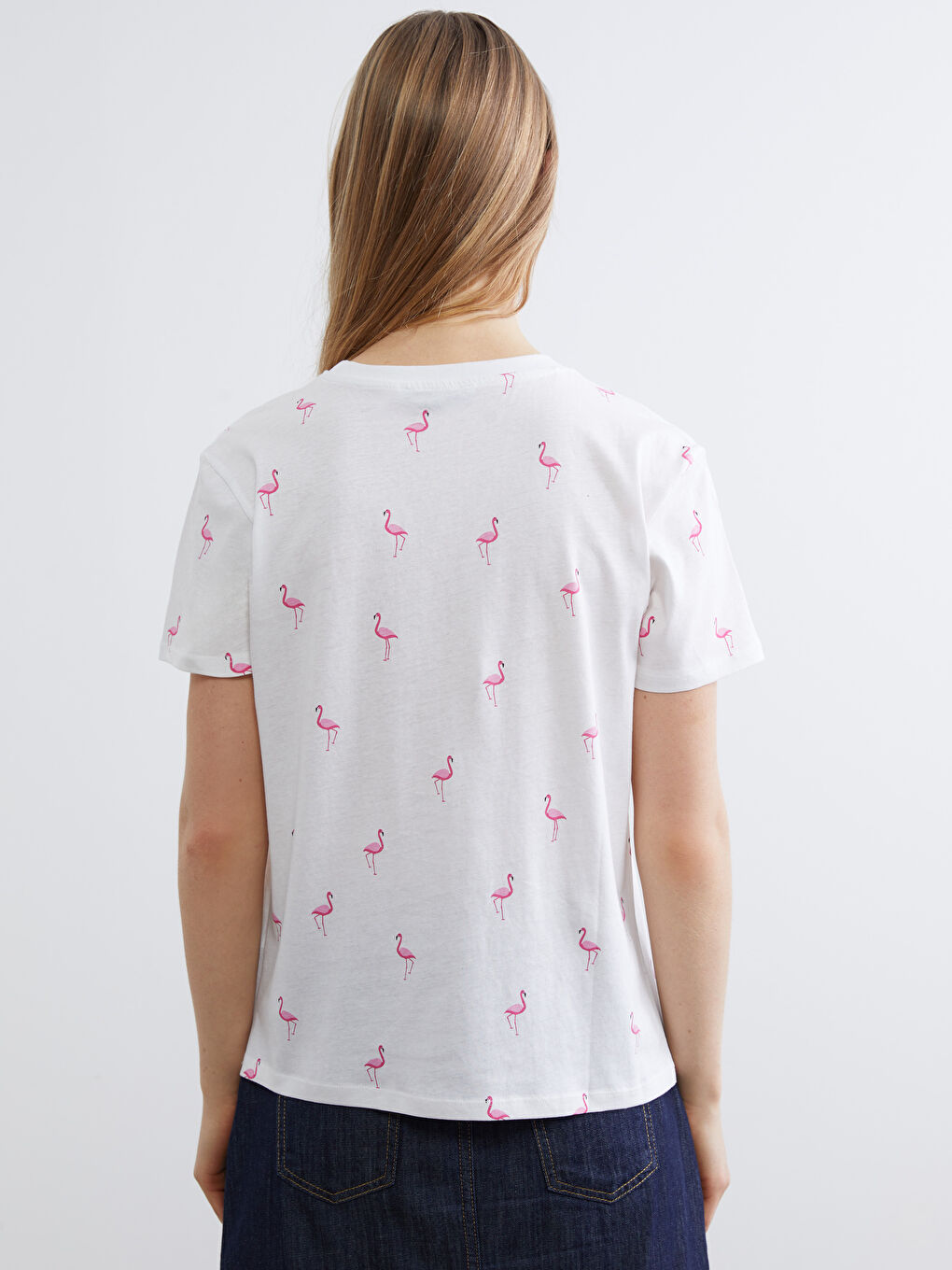 Crew Neck T-shirt with Flamingo Print-3