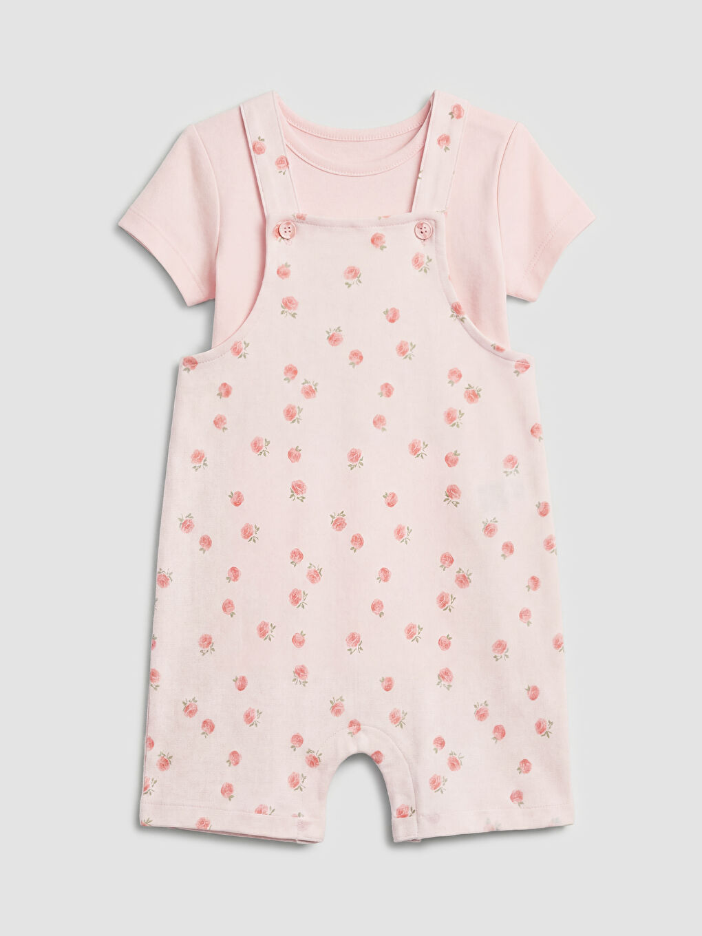 Pembe Baskılı Kız Bebek Salopet ve Tişört-2