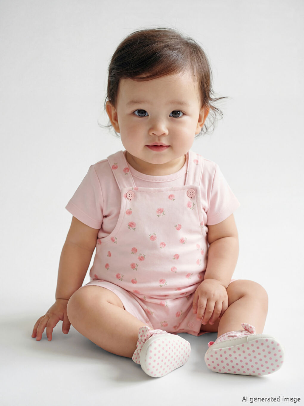 Pembe Baskılı Kız Bebek Salopet ve Tişört