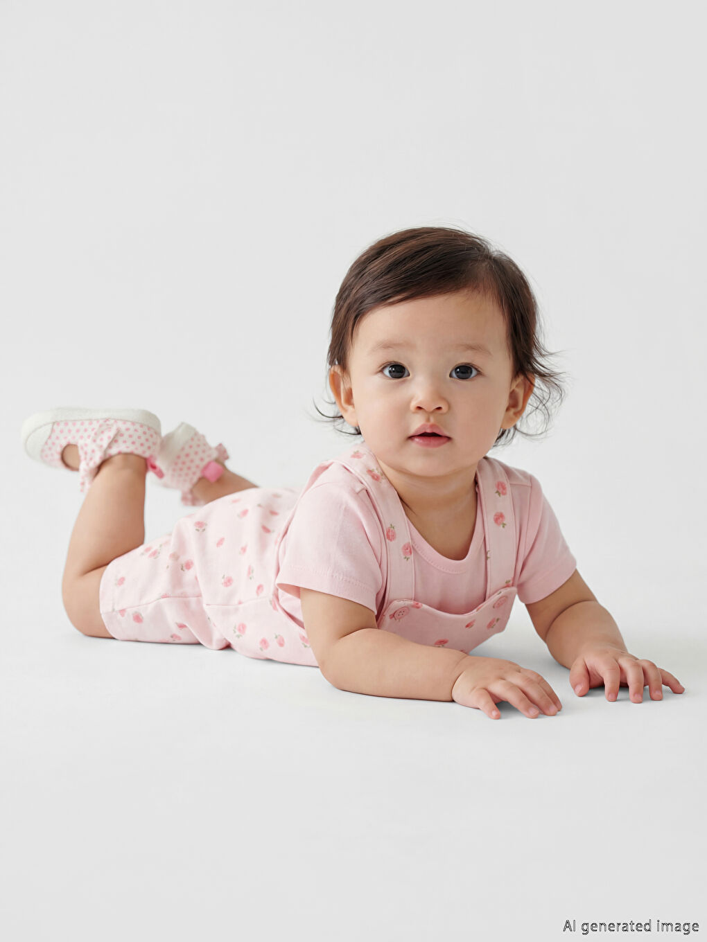 Pembe Baskılı Kız Bebek Salopet ve Tişört-1