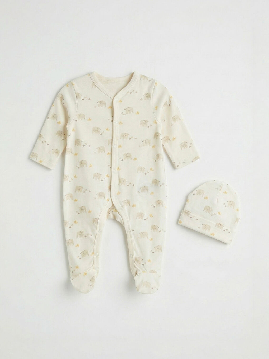 Ekru Baskılı Erkek Bebek Hastane Çıkışı Seti-1