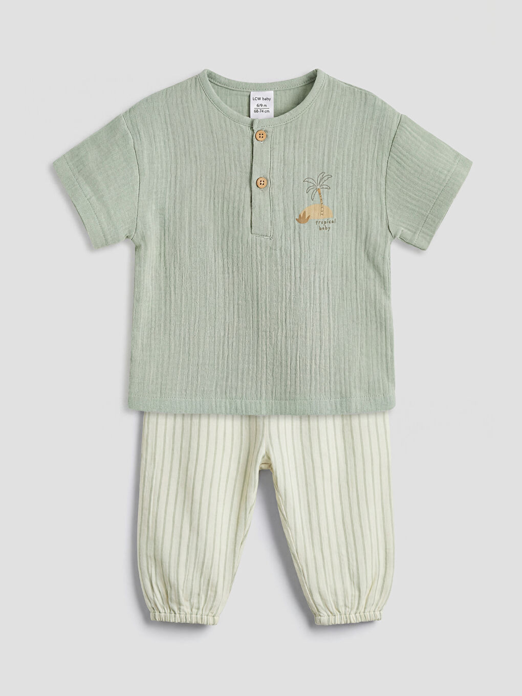 Yeşil Nakışlı Erkek Bebek Müslin Tişört ve Pantolon