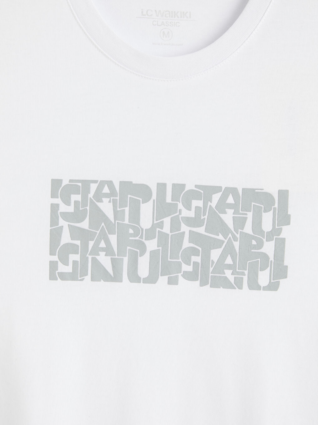 Beyaz Bisiklet Yaka Baskılı Erkek Tişört-2