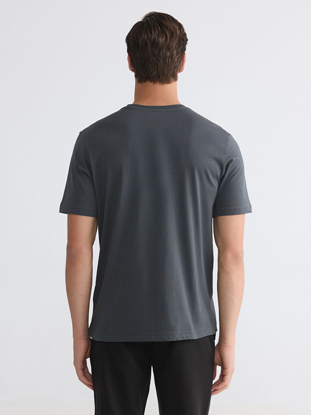 Antrasit Standart Fit Bisiklet Yaka Baskılı Erkek Tişört-3