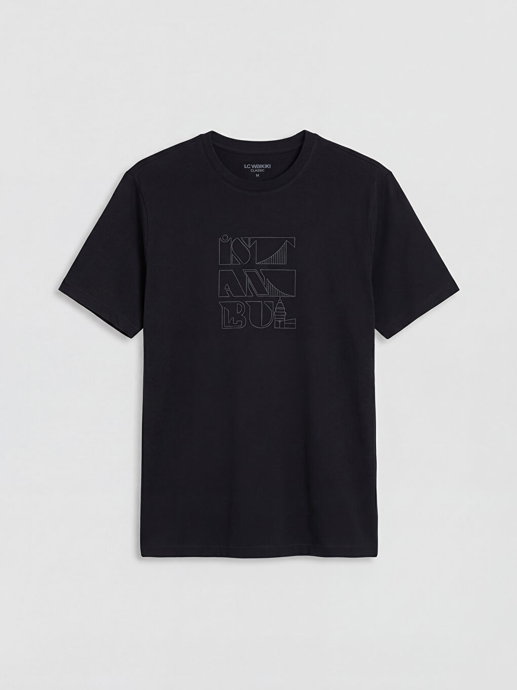 Siyah Bisiklet Yaka İstanbul Baskılı Erkek Tişört