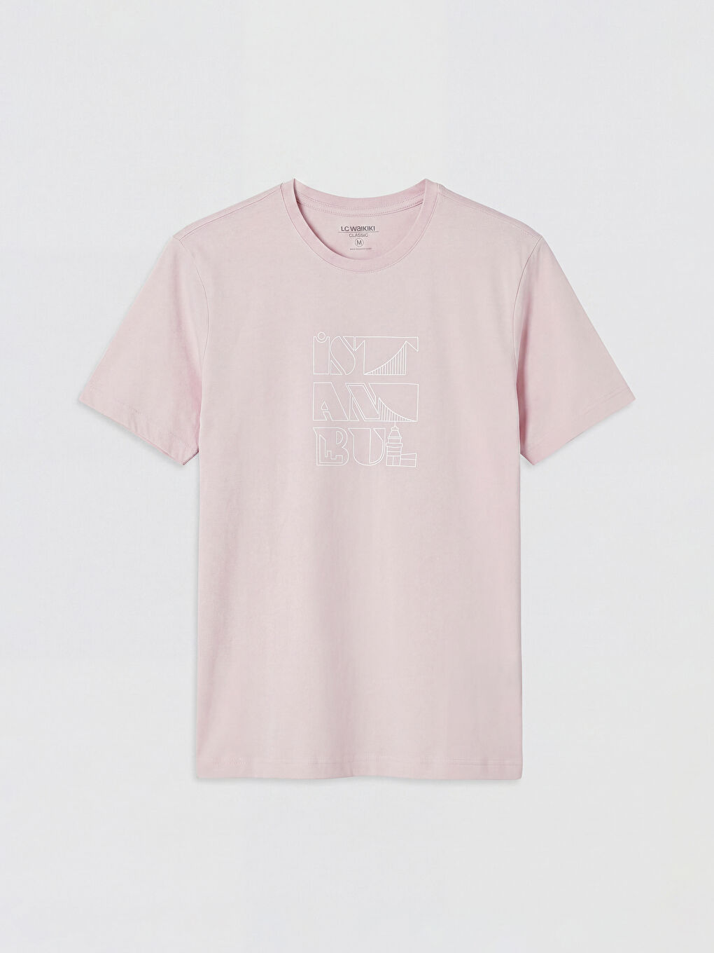 Pembe Bisiklet Yaka İstanbul Baskılı Penye Erkek Tişört