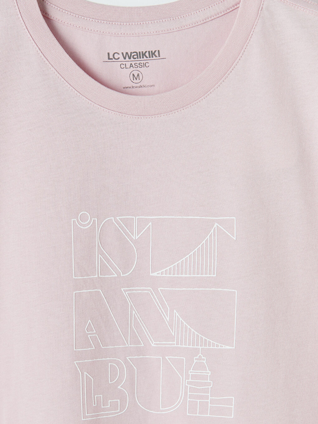 Pembe Bisiklet Yaka İstanbul Baskılı Penye Erkek Tişört-2