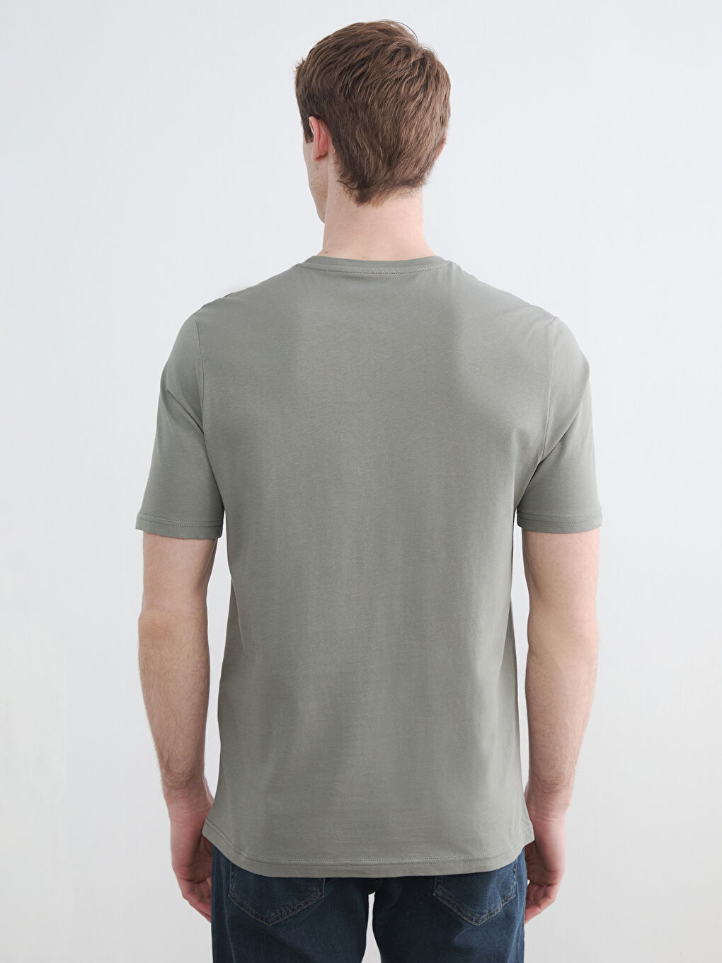 Haki Bisiklet Yaka İstanbul Baskılı Erkek Penye  Tişört-3