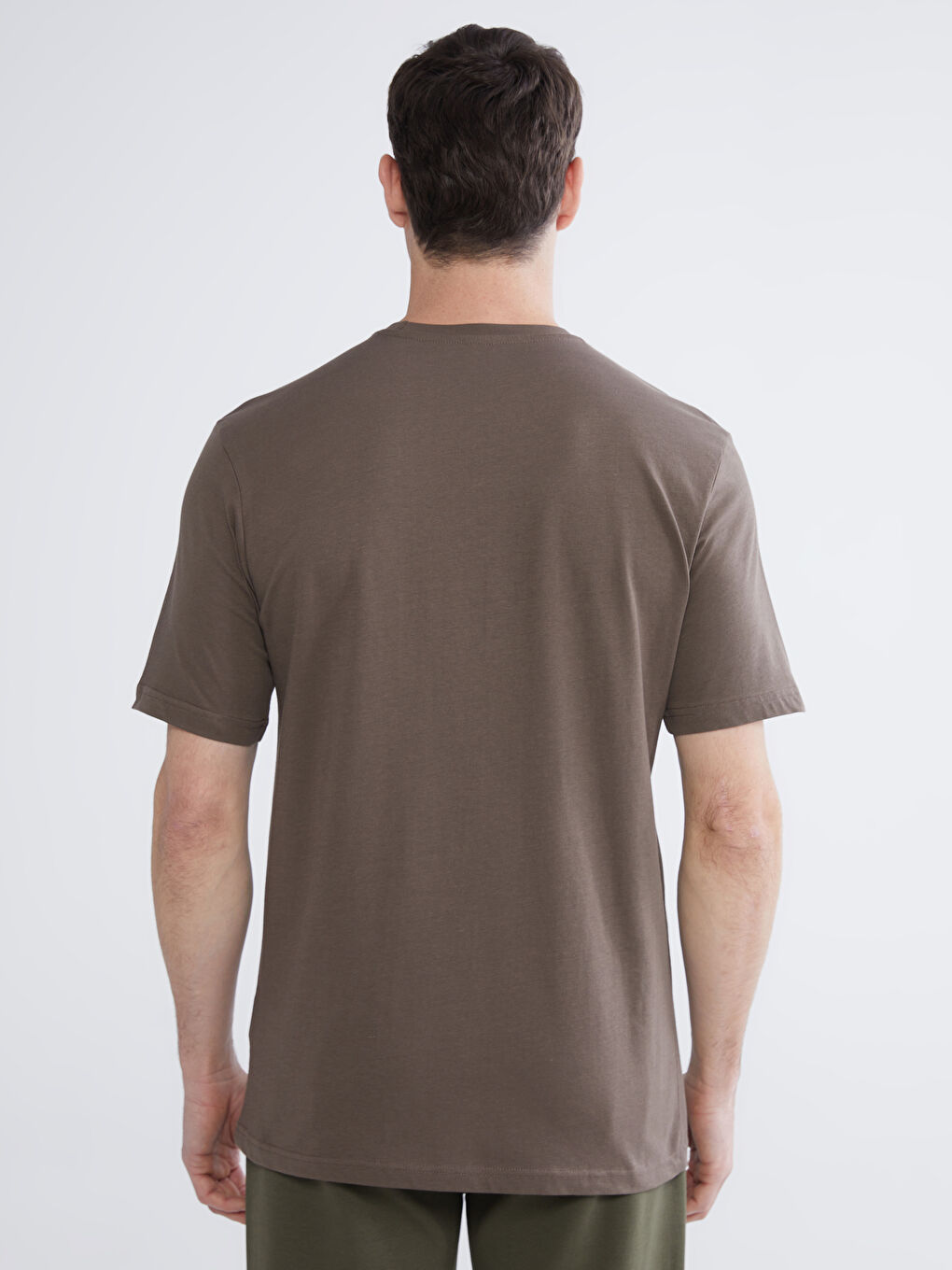 Kahverengi Bisiklet Yaka Baskılı Penye Erkek Tişört-3