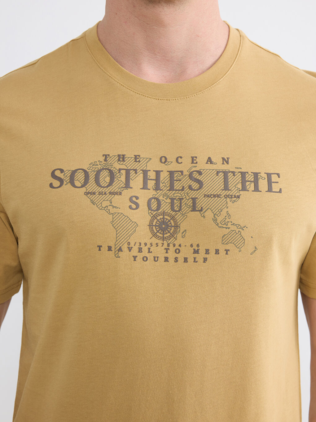 Sarı Bisiklet Yaka Baskılı Penye Erkek Tişört-2