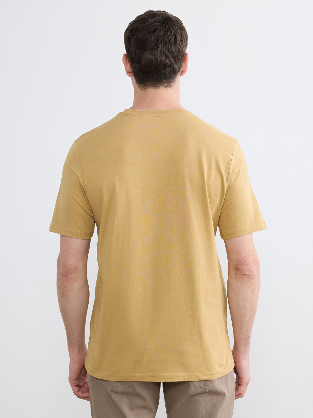 Sarı Bisiklet Yaka Baskılı Penye Erkek Tişört-3