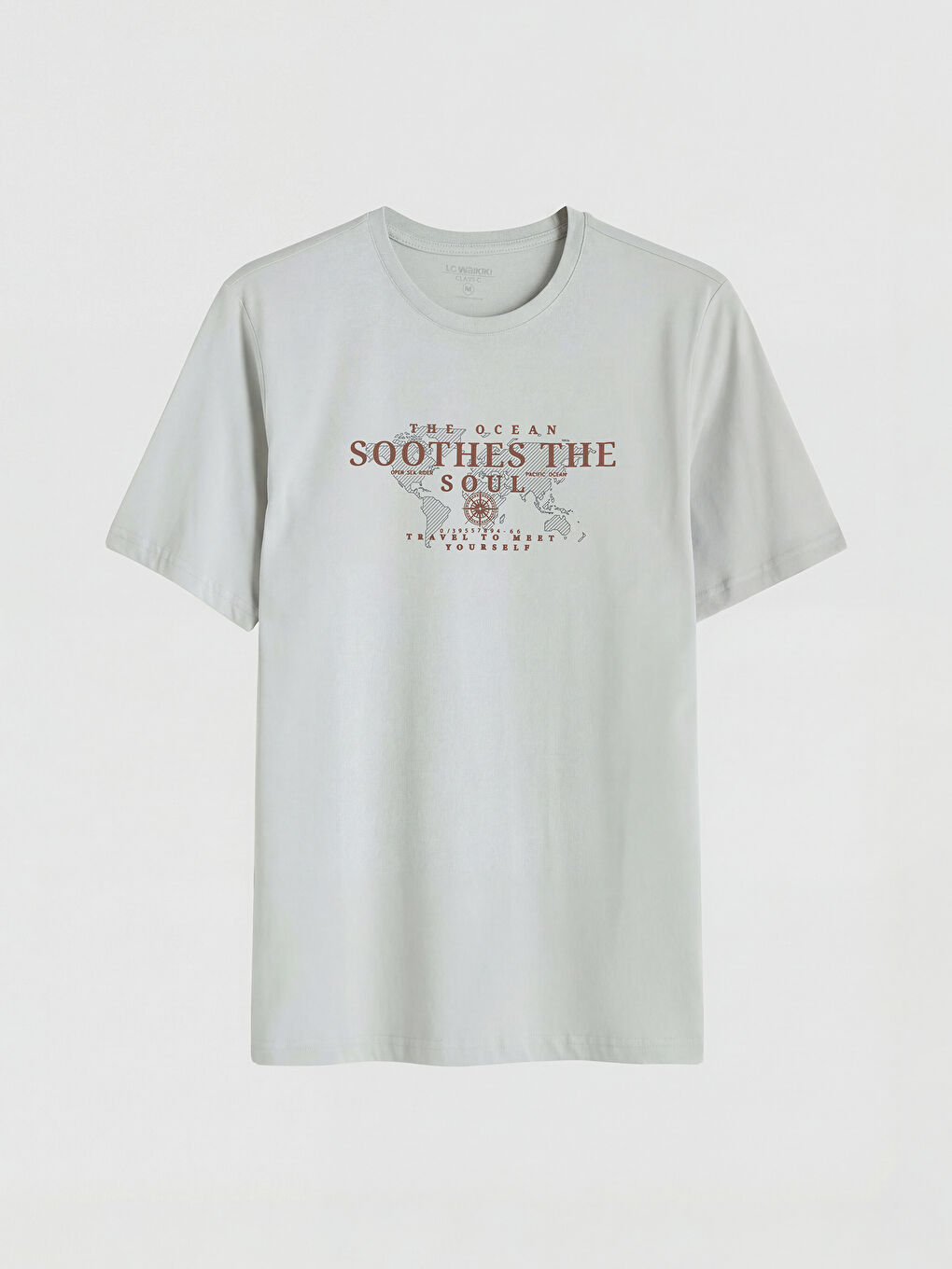 Gri Bisiklet Yaka Baskılı Penye Erkek Tişört