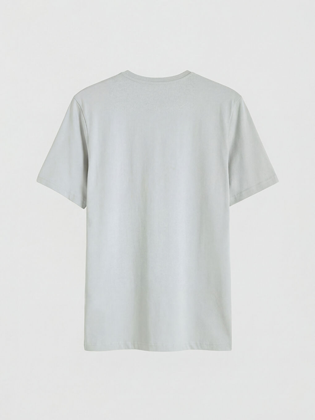 Gri Bisiklet Yaka Baskılı Penye Erkek Tişört-1