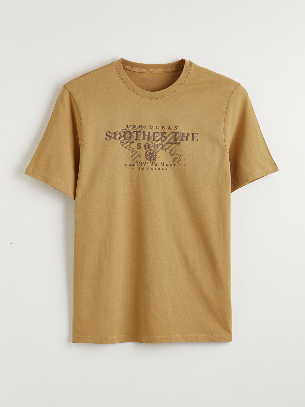 Sarı Bisiklet Yaka Baskılı Penye Erkek Tişört