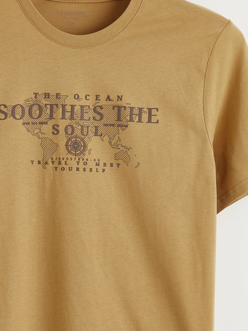 Sarı Bisiklet Yaka Baskılı Penye Erkek Tişört-1