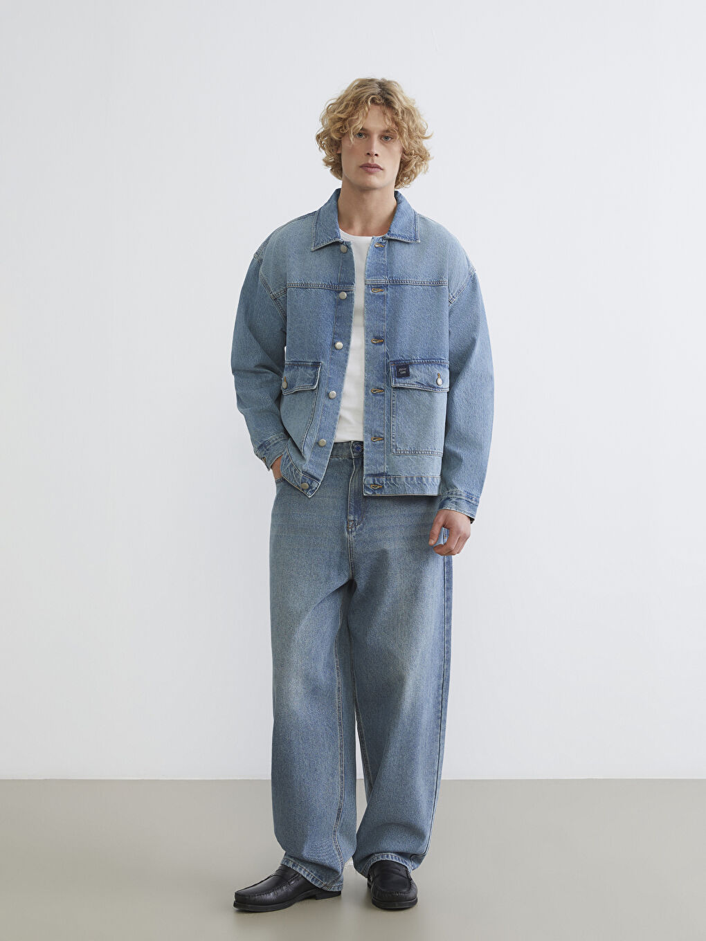 Мужчины Индиго Джинсовая рубашка-1