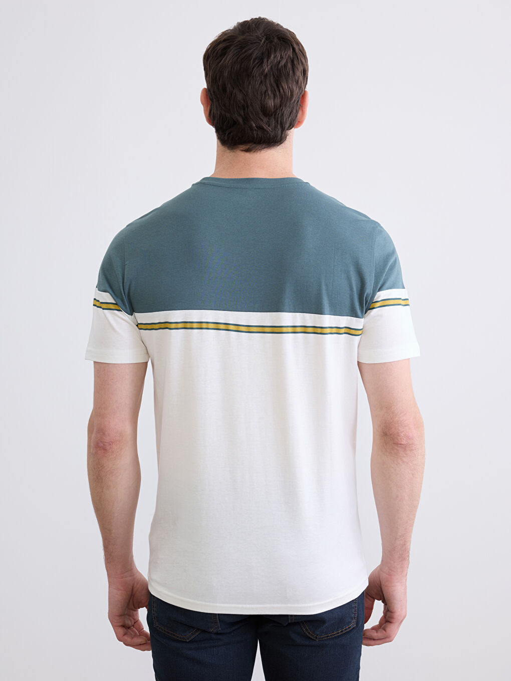  Bisiklet Yaka Renk Bloklu  Erkek Tişört-3